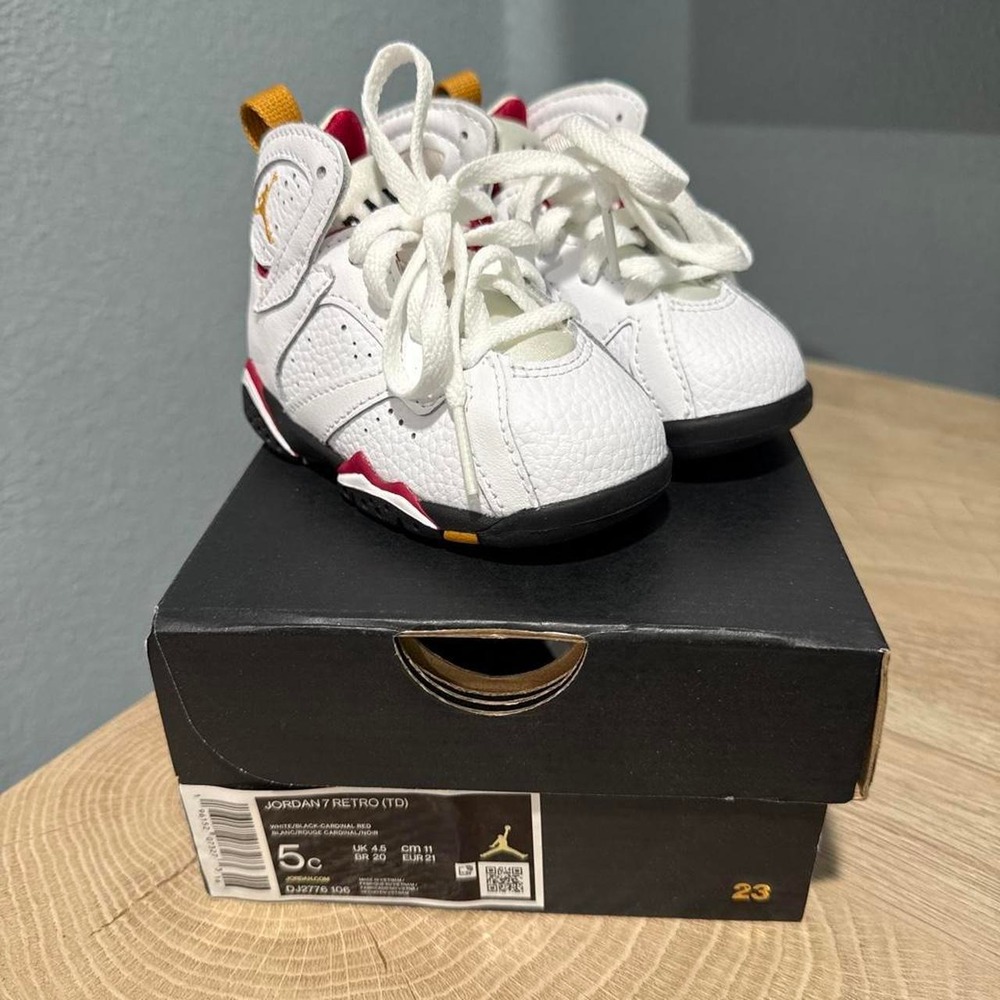 Air Jordan 7 Retro TD Toddler Sneakers White Cardinal Red 5C DJ2776-106
